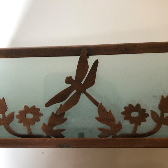 Partylite Flowers Butterfly Dragonfly Tray Copper Color Base and Frosted Glass - Picture 7 of 8